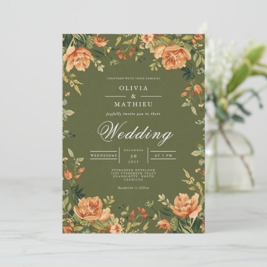 Verdant Peony Bloom Wedding 招待状 (スタンド正面)