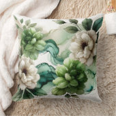 「Verdant Serenity:抽象芸術グリーンフローラアート」 クッション (ブランケット)