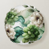 「Verdant Serenity:抽象芸術グリーンフローラアート」 ラウンドクッション (裏面)