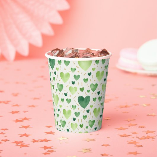Verdant Watercolor Hearts with Golden Dusting 紙コップ (インサイチュ)