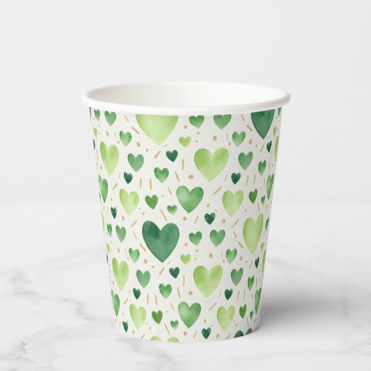 Verdant Watercolor Hearts with Golden Dusting 紙コップ (裏面)