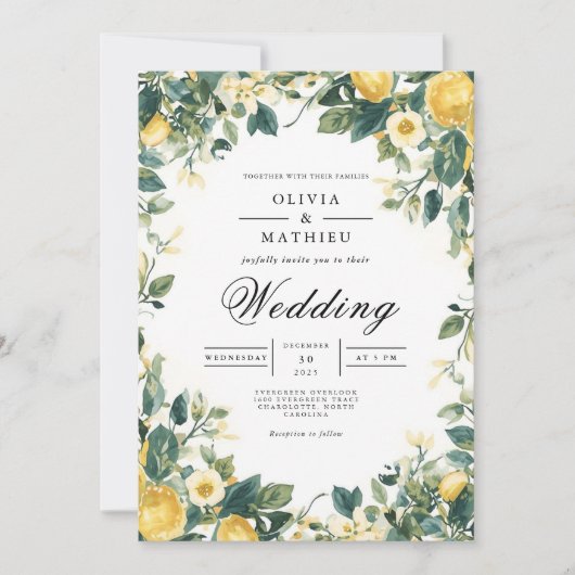 Verdant Yellow Bloom Botanical Wedding 招待状 (正面)