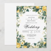 Verdant Yellow Bloom Botanical Wedding 招待状 (正面/裏面)