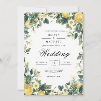 Verdant Yellow Bloom Botanical Wedding 招待状
