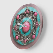 Verdigris and pink pearl metal art ラージ壁時計 (傾斜)