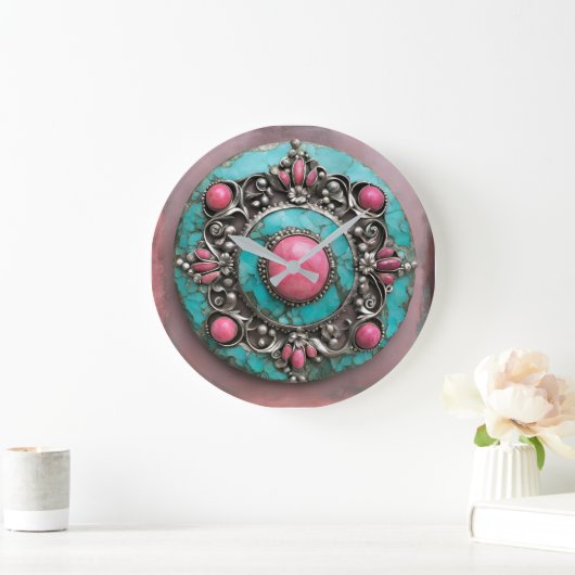 Verdigris and pink pearl metal art ラージ壁時計 (ホーム)