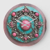 Verdigris and pink pearl metal art ラージ壁時計 (正面)