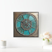 Verdigris Patina Metal スクエア壁時計 (ホーム)