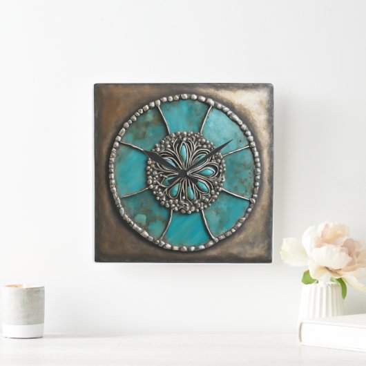 Verdigris Patina Metal スクエア壁時計 (ホーム)