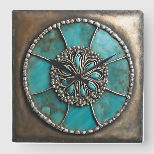 Verdigris Patina Metal スクエア壁時計 (正面)