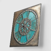 Verdigris Patina Metal スクエア壁時計 (傾斜)