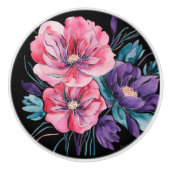 Verdigris & Pink Florals with Metallic Gold セラミックノブ (正面)