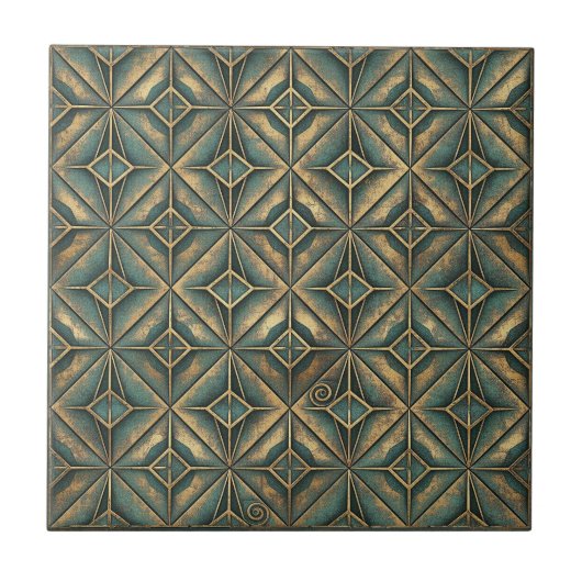 Verdigris Star Medallion: Aged Bronze #15 ID1227 タイル (正面)