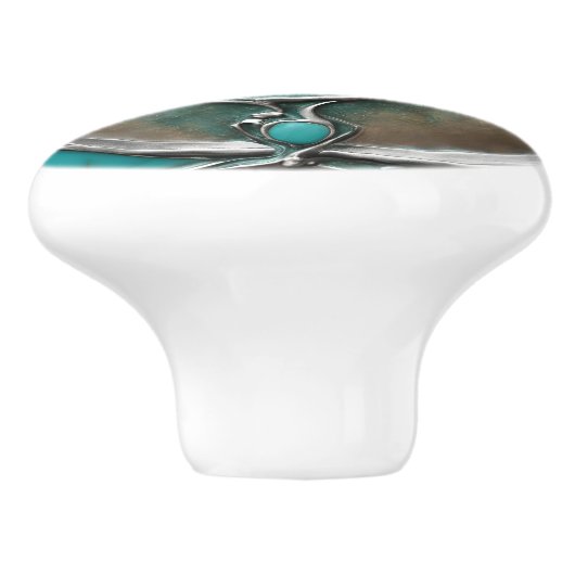 Verdigris Turquoise & Silver Art Deco  セラミックノブ (側面)