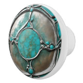 Verdigris Turquoise & Silver Art Deco  セラミックノブ (右)