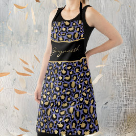 Veri Periパープルブラックヒョウ印刷（名前あり） エプロン