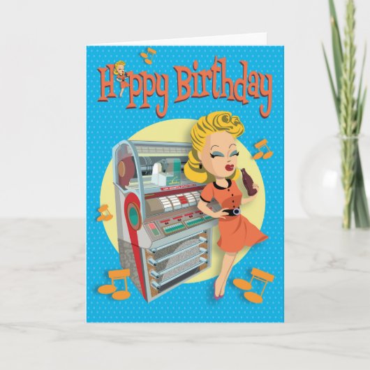 verjaardagskaart 50ties rock classic jukebox カード (正面)