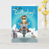 verjaardagskaart man op motorfiets カード (黄色い花)