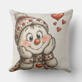 Verliebter Schneemann mit Herzen クッション (正面)
