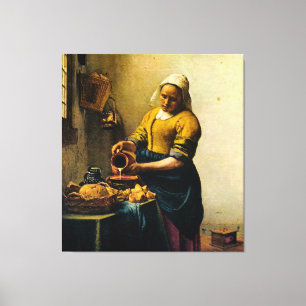 VermeerのMaidservantの注ぐミルク(1660年頃) キャンバスプリント