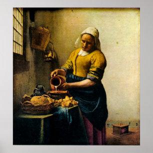 VermeerのMaidservantの注ぐミルク(1660年頃) ポスター
