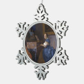 Vermeer著バージナルで着席する女性 スノーフレークピューターオーナメント (右)