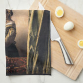 Vermeer著開いているウィンドウの女の子の読書手紙 キッチンタオル (四つ折り)