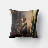 Vermeer著開いているウィンドウの女の子の読書手紙 クッション (裏面)