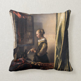 Vermeer著開いているウィンドウの女の子の読書手紙 クッション