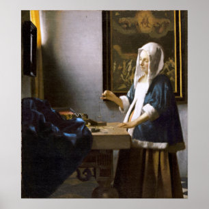 Vermeer:バランスをとっている女性 ポスター