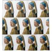 Vermeer – パールのイヤリングを分離した女の子 シャワーカーテン (正面)