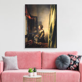 Vermeer – 女の子読は開いた窓で手紙を キャンバスプリント (インサイチュ (リビング))