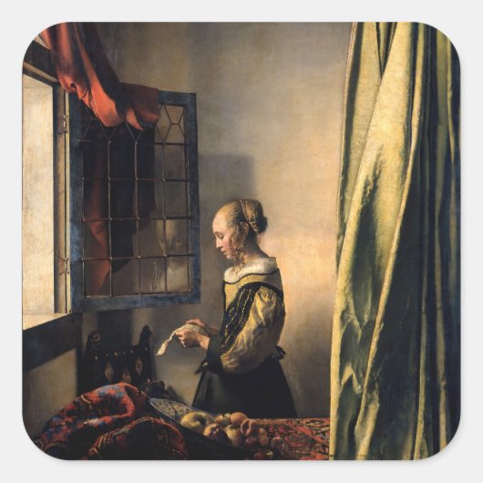 Vermeer – 女の子読は開いた窓で手紙を スクエアシール (正面)