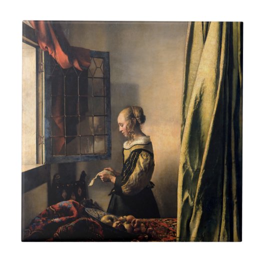 Vermeer – 女の子読は開いた窓で手紙を タイル (正面)