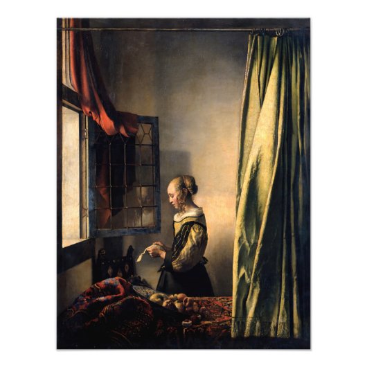 Vermeer – 女の子読は開いた窓で手紙を フォトプリント            (正面)