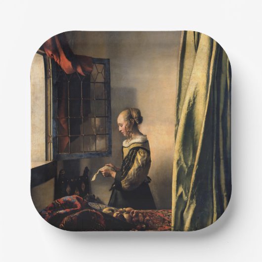 Vermeer – 女の子読は開いた窓で手紙を ペーパープレート (正面)