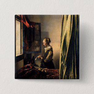 Vermeer – 女の子読は開いた窓で手紙を 缶バッジ