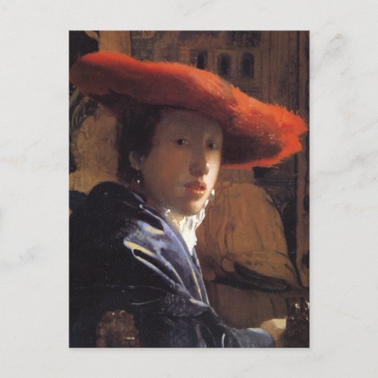 Vermeer 絵画s – 赤い帽子をかぶった女の子 ポストカード (正面)