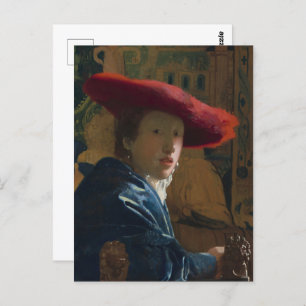 Vermeer – 赤い帽子の女の子ファインアート ポストカード