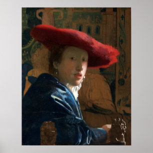 Vermeer – 赤帽子の女の子1667 ポスター