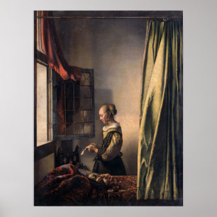 Vermeer – 開いた読窓に女の子の手紙を ポスター