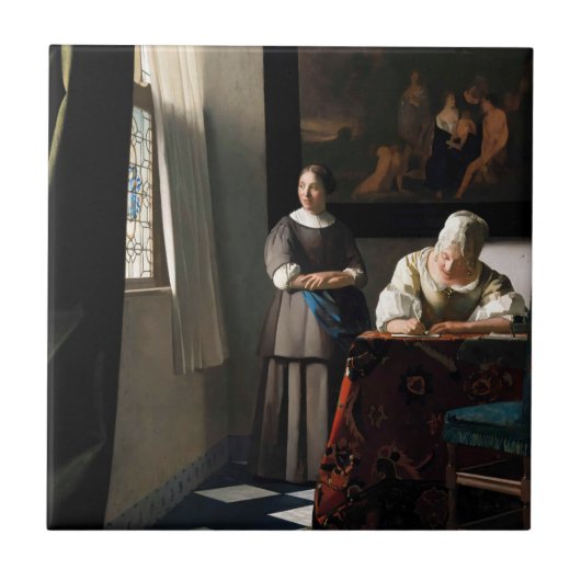 Vermeer - Lady's a Letter 書 with the Maid タイル (正面)