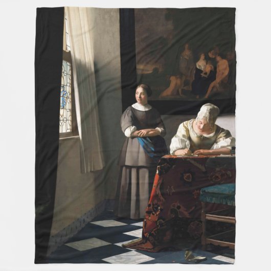 Vermeer - Lady's a Letter 書 with the Maid フリースブランケット (正面)