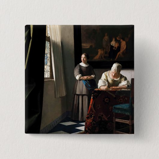 Vermeer - Lady's a Letter 書 with the Maid 缶バッジ (正面)