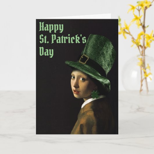 Vermeer Pearl Earring Clover St Patrick's Day カード (黄色い花)