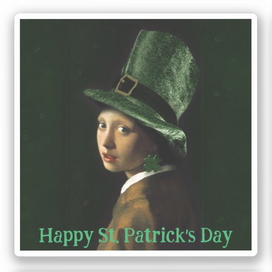 Vermeer Pearl Earring Clover St Patrick's Day シール (正面)