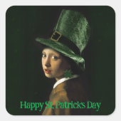 Vermeer Pearl Earring Clover St Patrick's Day スクエアシール (正面)