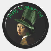 Vermeer Pearl Earring Clover St Patrick's Day ラウンドシール (正面)