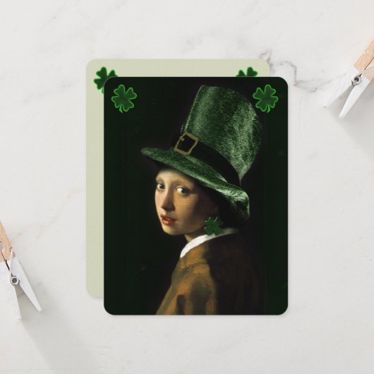 Vermeer Pearl Earring Clover St Patrick's Day 招待状 (正面/裏面インサイチュ)