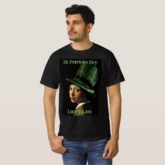 Vermeer Pearl Earring Clover St Patrick's Day Tシャツ (正面フル)
